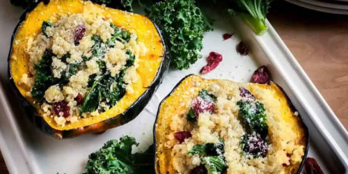 Roasted Acorn Squash with Quinoa and Kale